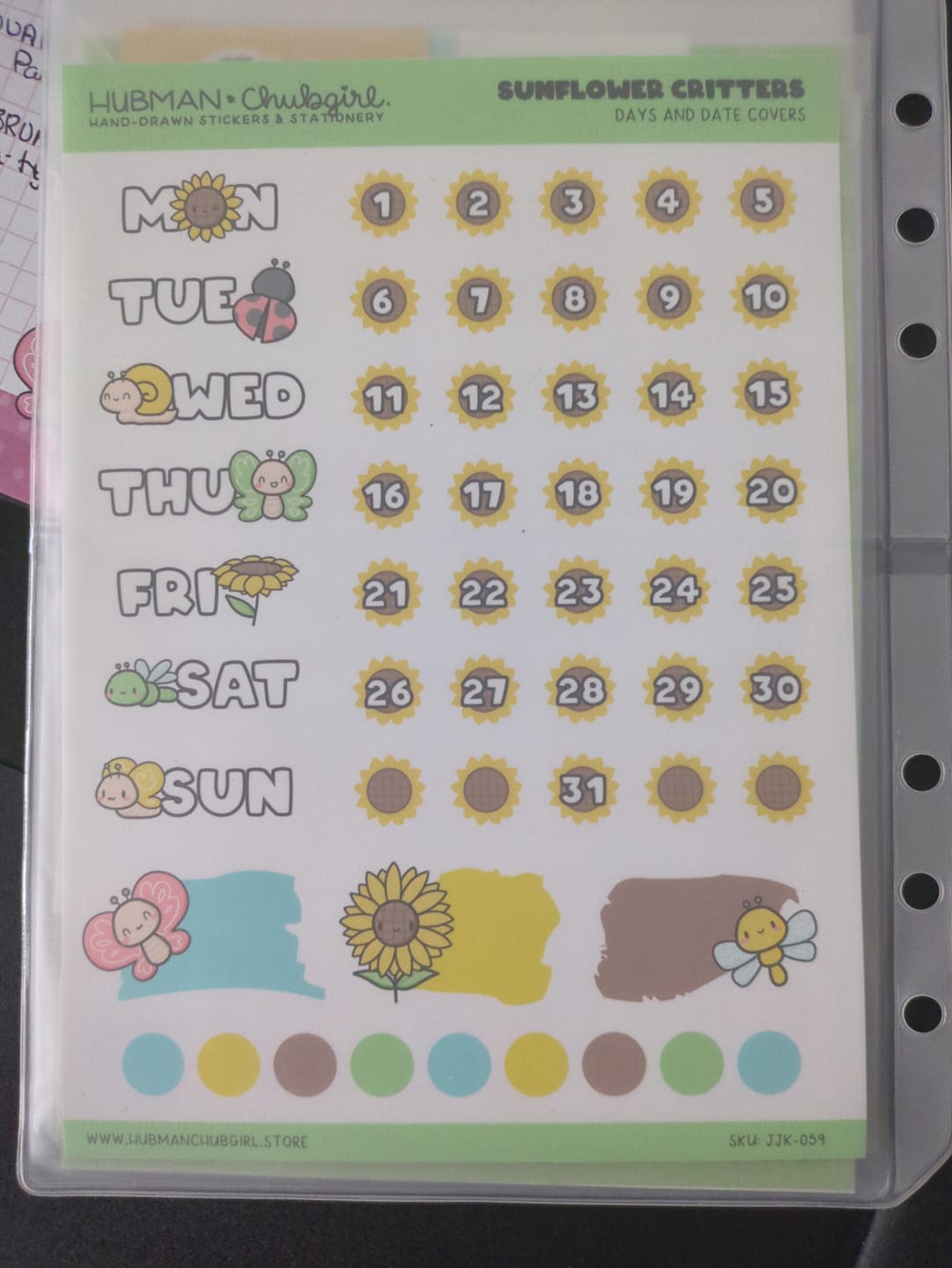 Customer photo review of Sunflower Critters Days and Date Covers