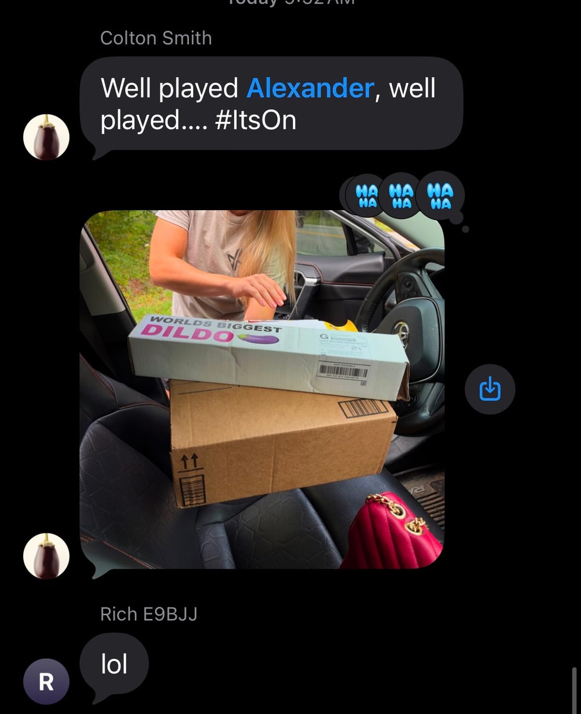 Customer photo review of World's Biggest Dildo Prank Package: Includes a FREE Mystery Beersy Can Cooler
