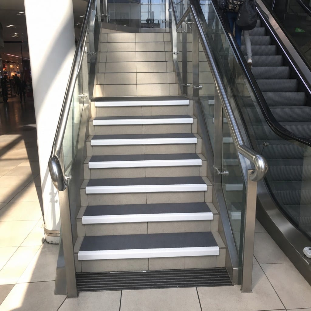 Customer photo review of GRP Stair Treads Anti Slip White Nosing Fire Resistant