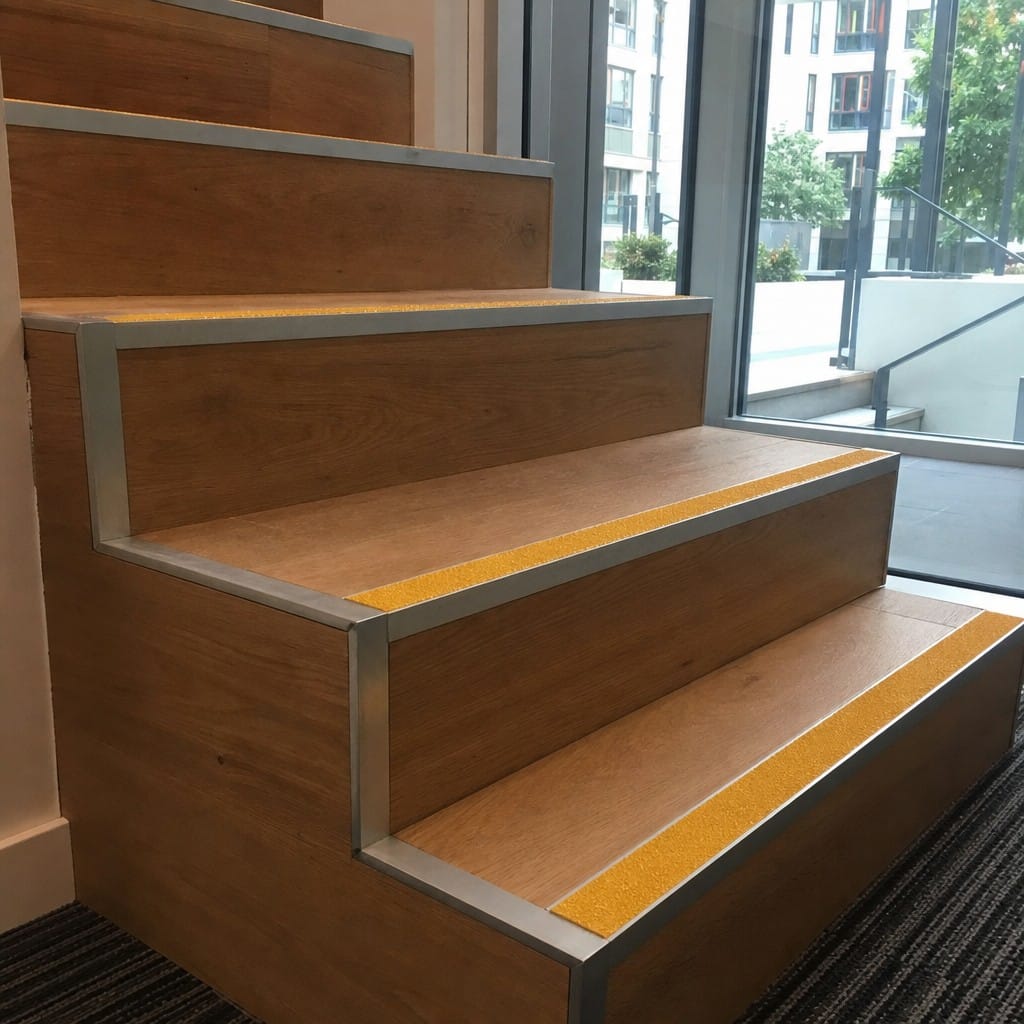 Customer photo review of Stair Nosing 56mm Square Aluminium Stair Nosing with Exterior Grip Insert