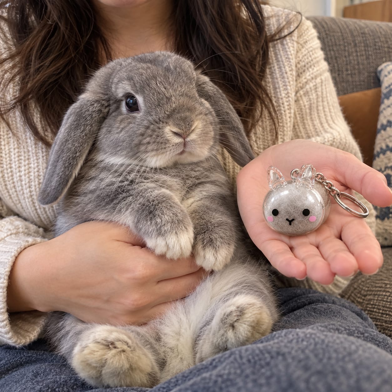 Customer photo review of Keepsake Keychain That Holds Your Bunny's Fur