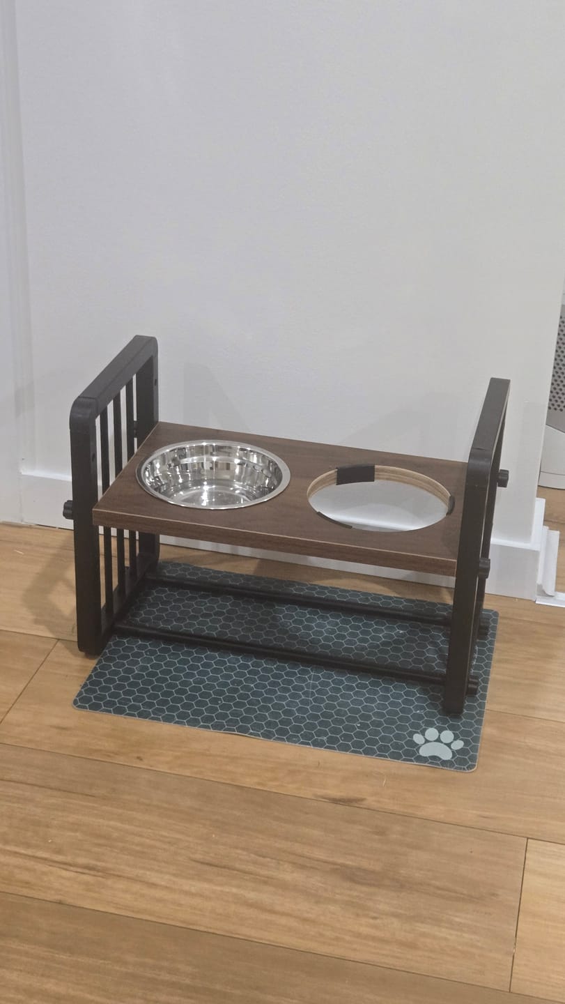 Customer photo review of Adjustable Height Pet Feeder Elevated Dual Raised Bowl