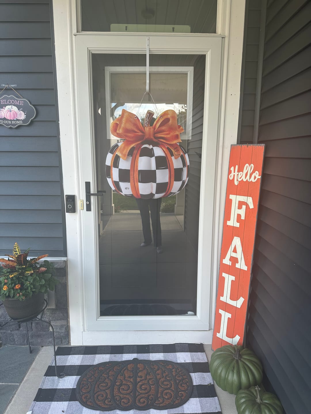 Customer photo review of Elegant Checkered Pumpkin Door Hanger