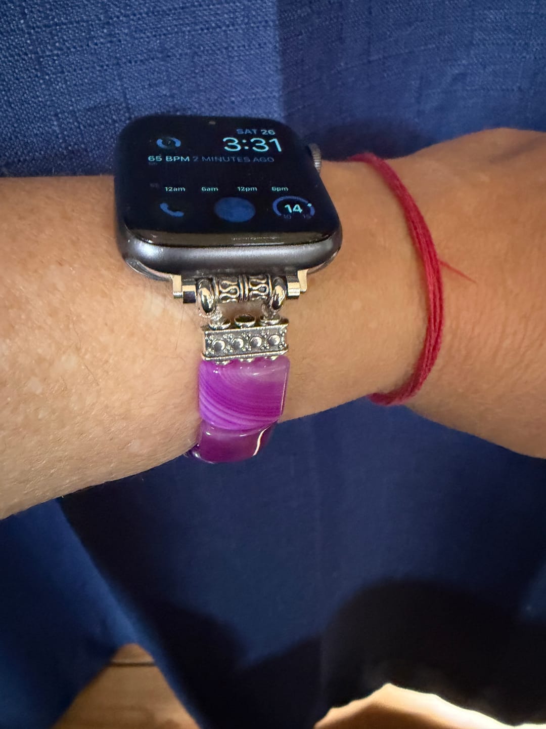 Customer photo review of Amethyst Aura Agate Stretch Apple Watch Strap