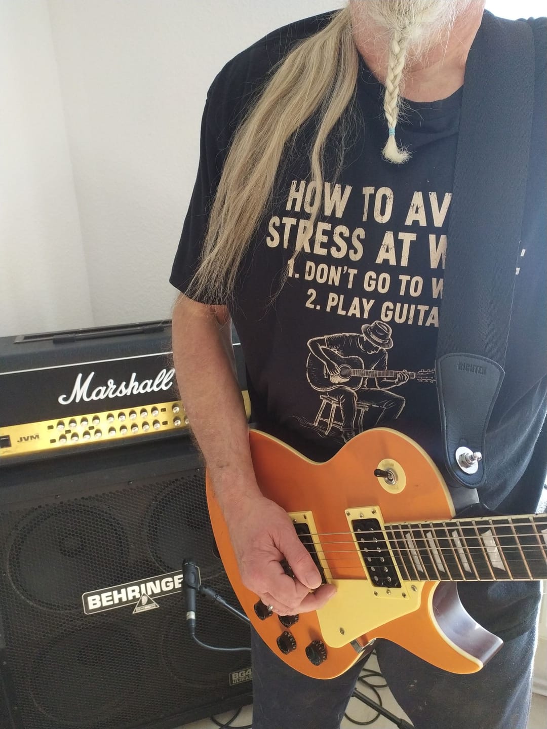Customer photo review of Work Stress Guitar T-Shirt