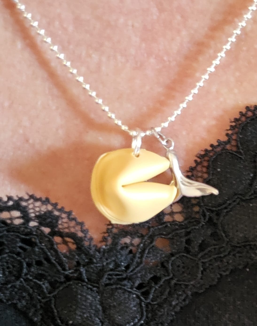 Customer photo review of Scented Fortune Cookie Necklace