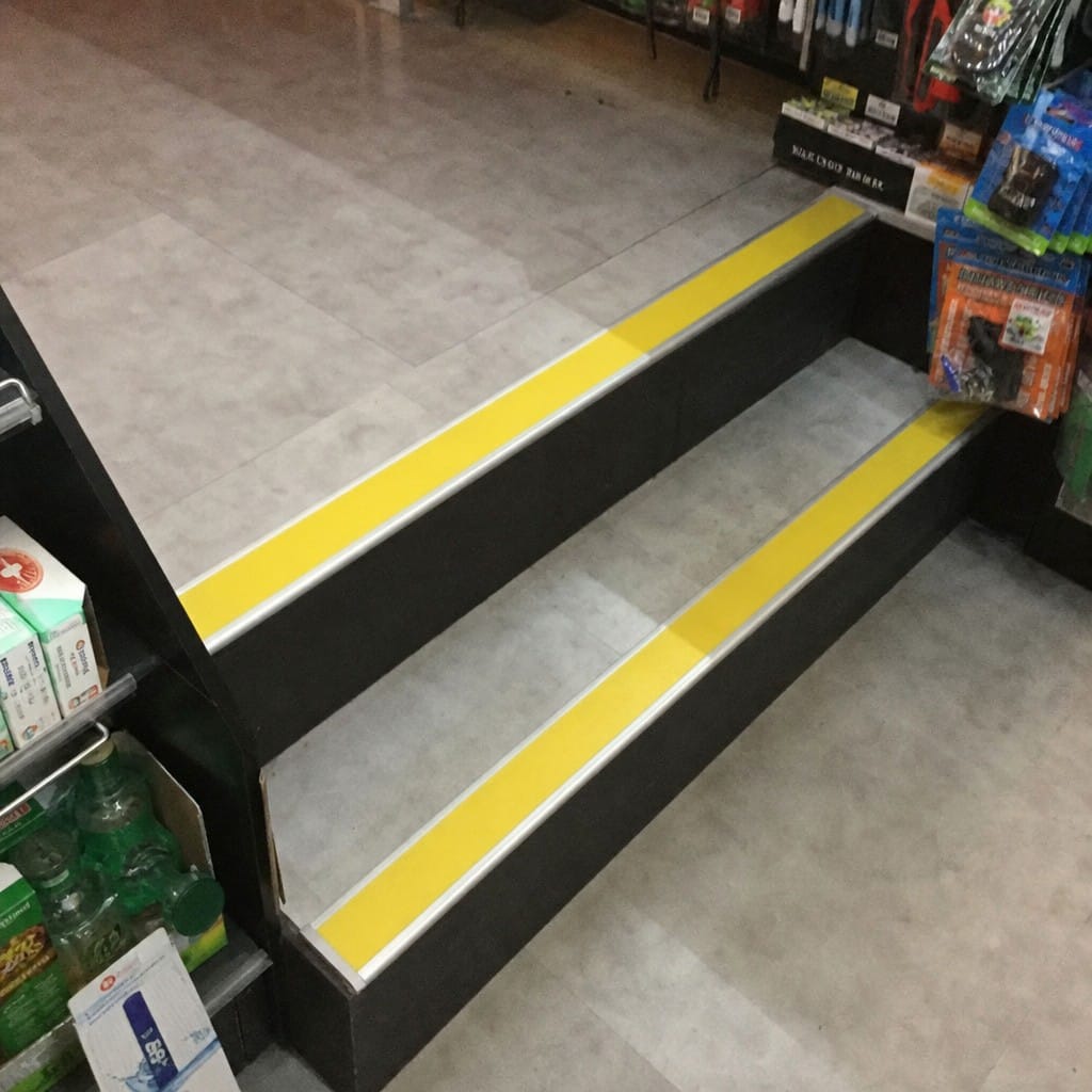 Customer photo review of Aluminium Rake Back Stair Nosing 2.44m Single Channel Ramp