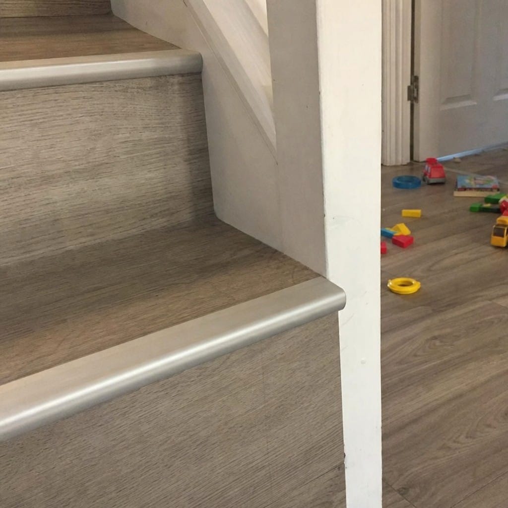 Customer photo review of LVT Stair Nosing for 5mm Click Vinyl, Rounded Anodised Aluminium 42x28mm