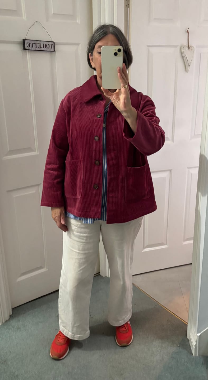 Customer photo review of Plus Size Women Solid Color Pocket Corduroy Jacket Coat