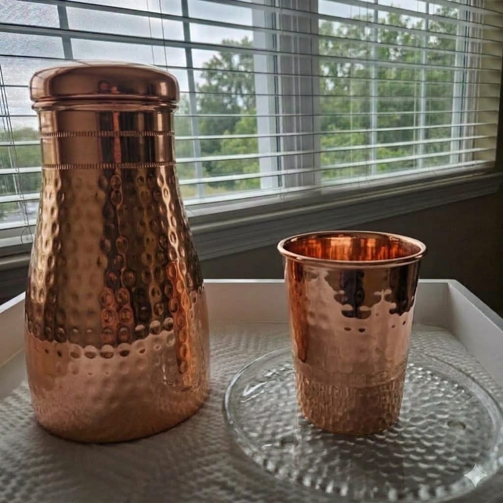 Customer photo review of Artisan Hammered Copper Glass Set