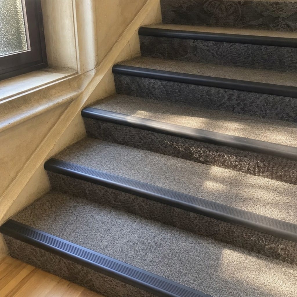 Customer photo review of Self-Adhesive PVC Bullnose Stair Nosing 50x25mm, Black or Grey