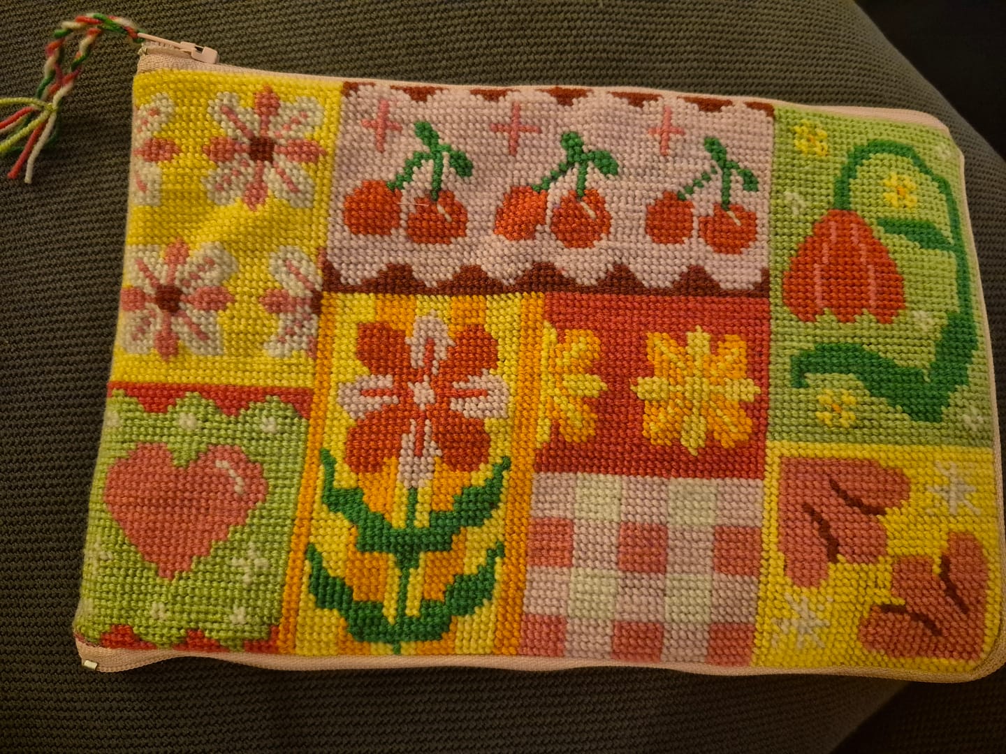 Customer photo review of Patchwork Party - Needlepoint Pouch Kit