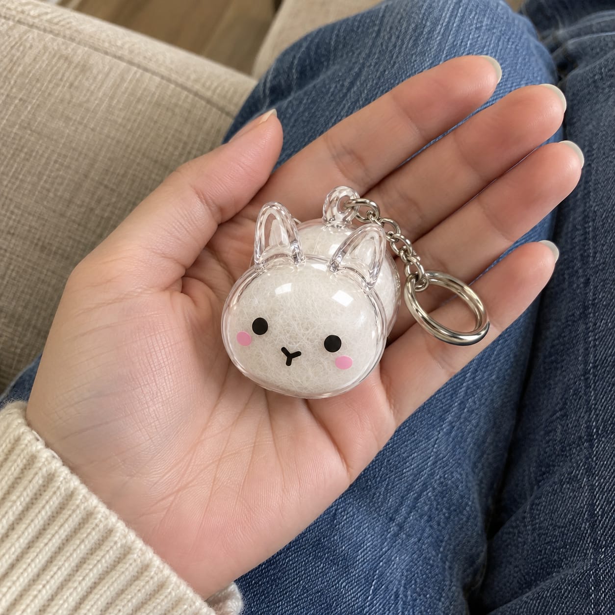 Customer photo review of Keepsake Keychain That Holds Your Bunny's Fur