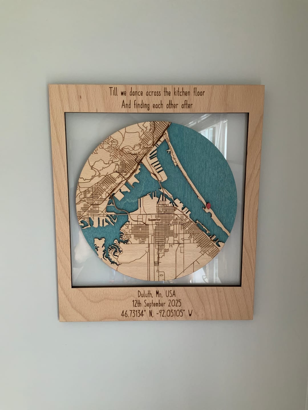 Customer photo review of Where It All Began Map | Personalized Wooden Location Gift
