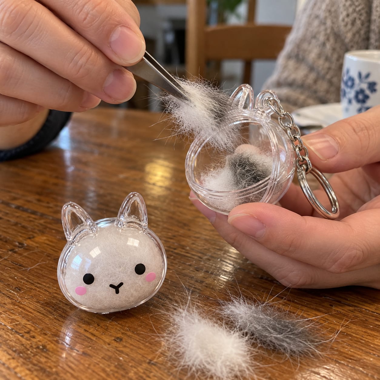 Customer photo review of Keepsake Keychain That Holds Your Bunny's Fur
