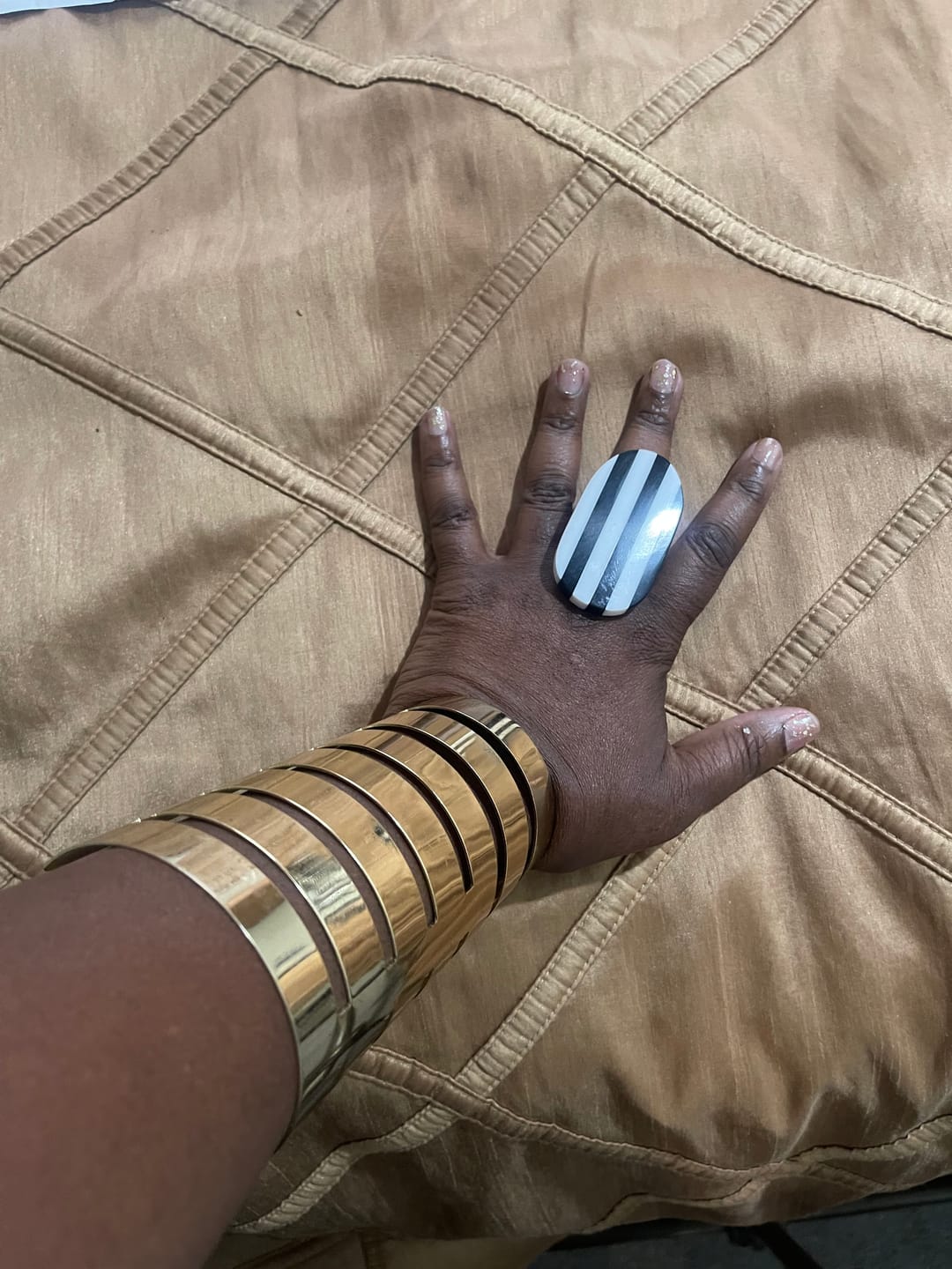 Customer photo review of Monochrome Stripe Statement Ring