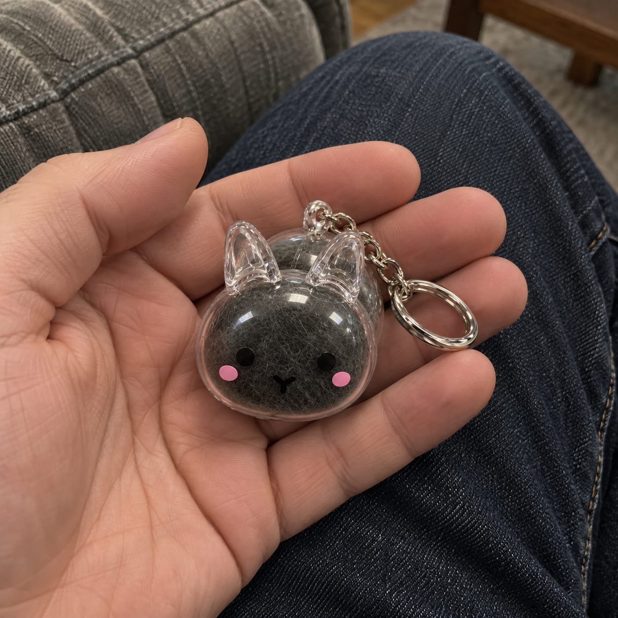 Customer photo review of Keepsake Keychain That Holds Your Bunny's Fur