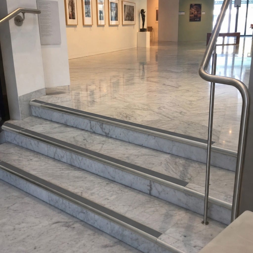 Customer photo review of Bullnose Stair Nosing 2.75m Aluminium Double Channel PVC