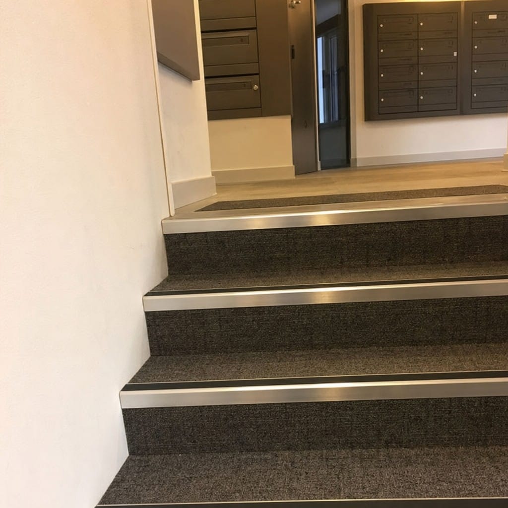 Customer photo review of Square Aluminium Stair Nosing 2.75m 56mm Tread Single