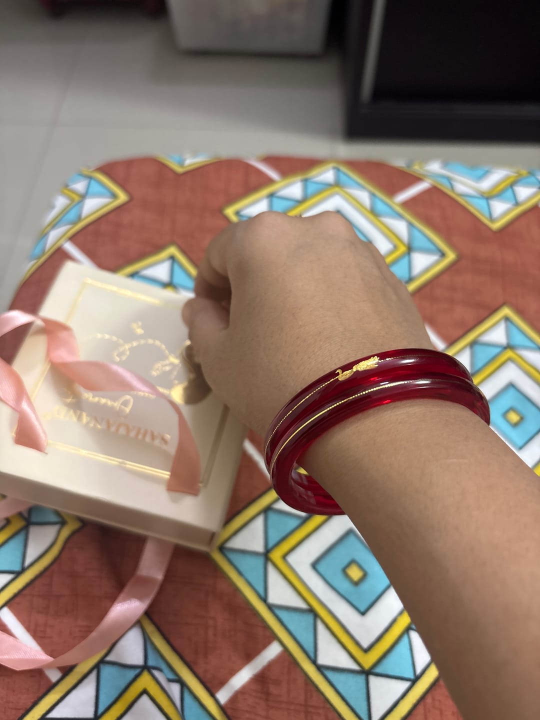 Customer photo review of “Mayur Light Red - A Divya Shringar Bangle” (2 pis) (Transparent Red)