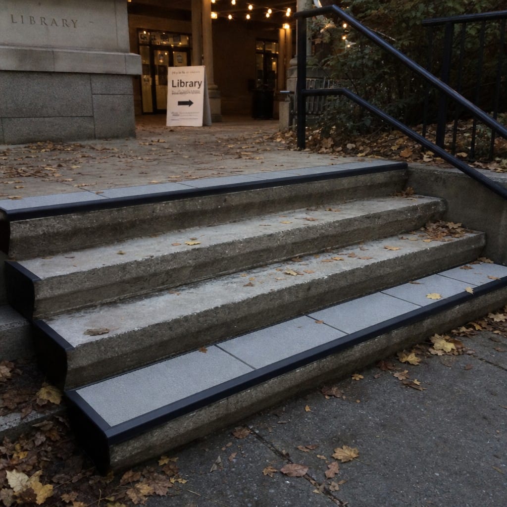 Customer photo review of Double Channel Aluminium Stair Nosing 93mm MorGrip Vinyl