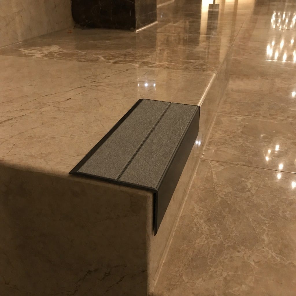 Customer photo review of Double Channel Aluminium Stair Nosing 93mm MorGrip Vinyl
