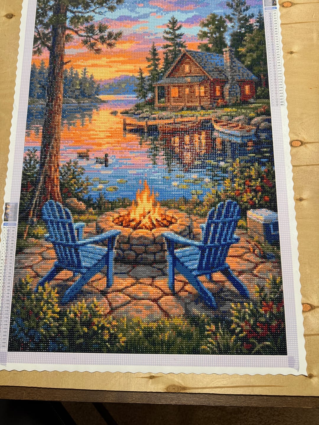 Customer photo review of Lakeside Cabin Fireplace Sunset (Diamond Painting)