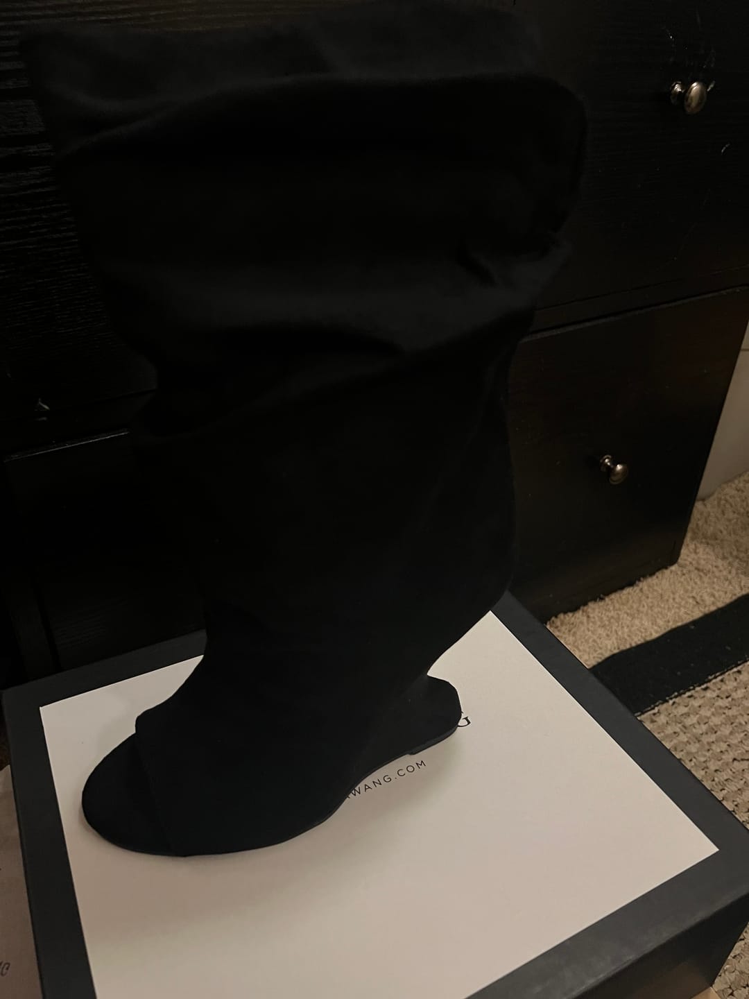 Customer photo review of MARIN-BLACK CURVED WEDGE SLOUCH BOOTIE