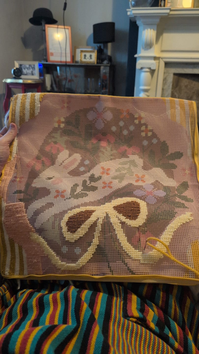 Customer photo review of BOUNDING BUNNY - Tapestry Needlepoint Cushion Kit