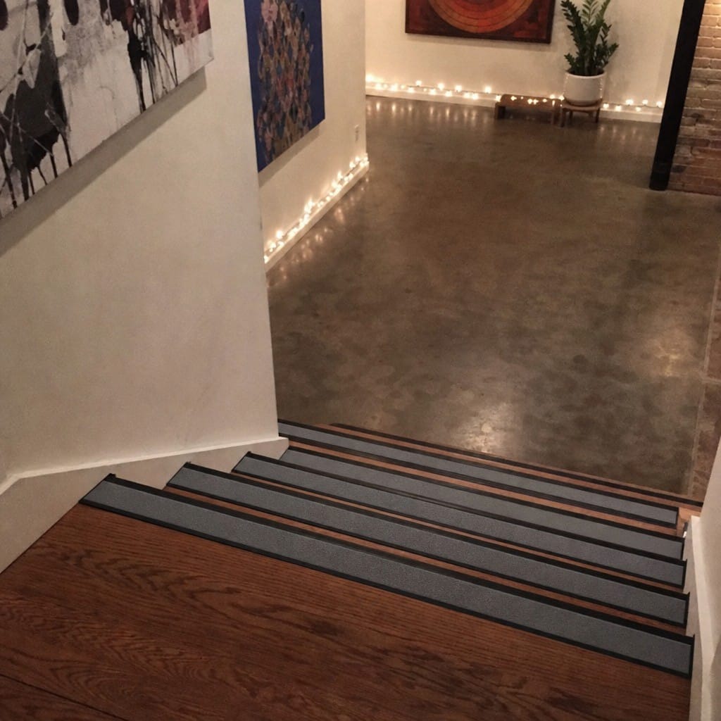 Customer photo review of Double Channel Aluminium Stair Nosing 93mm MorGrip Vinyl