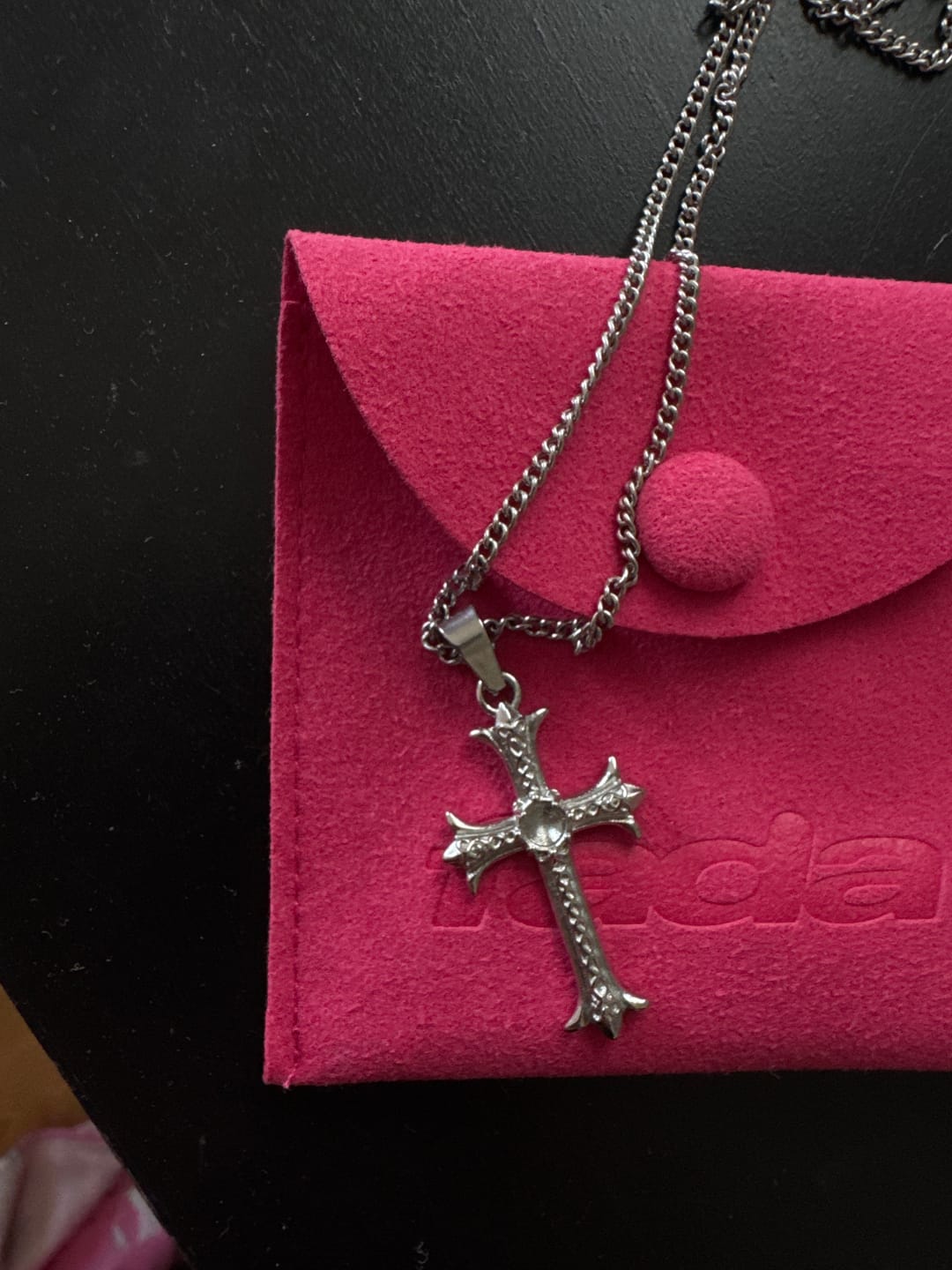 Customer photo review of Celtic Peridot Cross Necklace