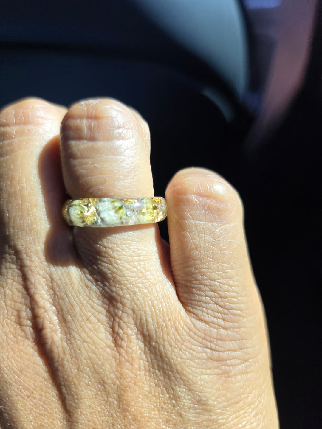 Customer photo review of Yellow Flower Ring with Cremains