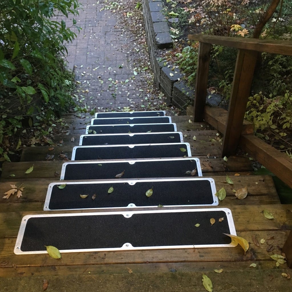 Customer photo review of Aluminium Screw Down Stair Plates Non Slip Resin Bonded