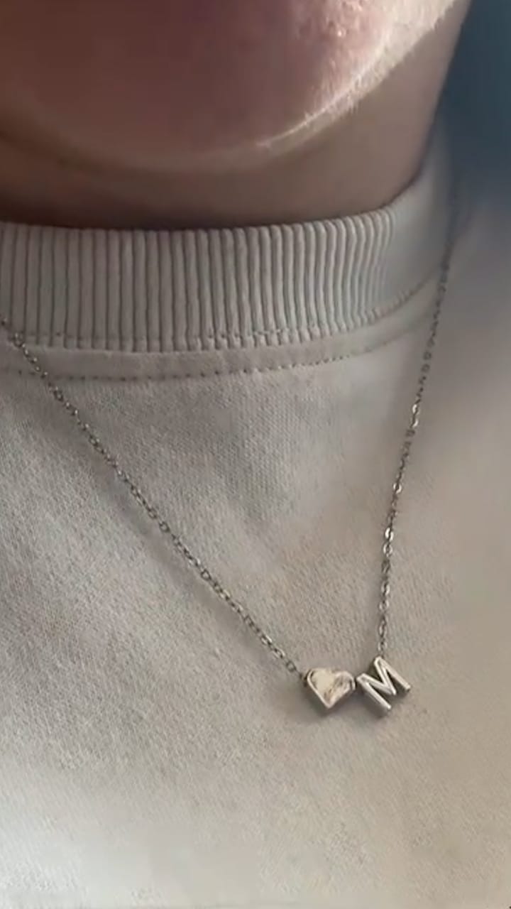 Customer photo review of Heart Initial Necklace