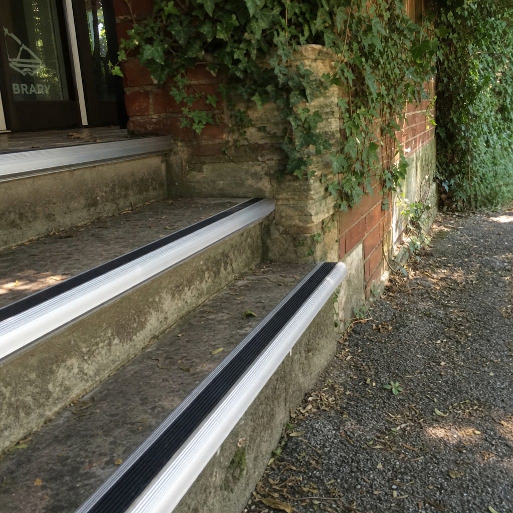 Customer photo review of Aluminium Stair Nosing 54x30mm Rubber Insert Anodised Silver