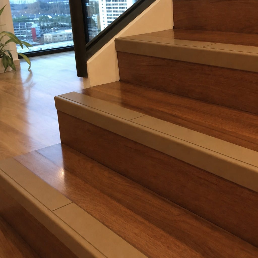 Customer photo review of Aluminium Stair Nosing 85mm Rake Back, Double Channel, 2.44m-3.22m