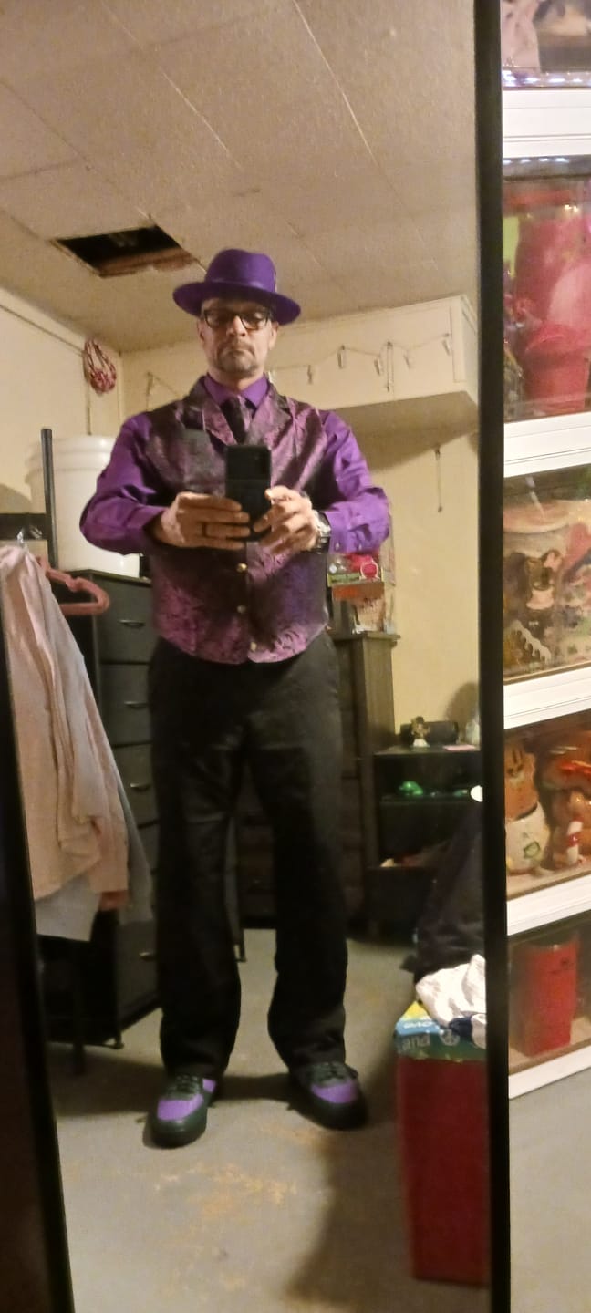 Customer photo review of Ties2you Mens Victorian Suit Vest Purple Paisley Formal Waistcoat Tie Hanky Cufflinks Set