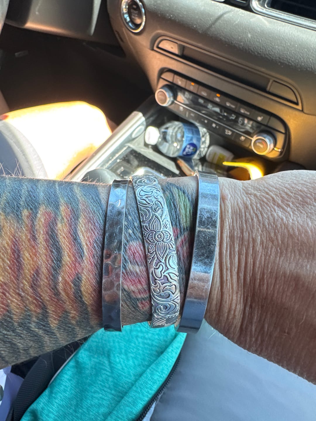 Customer photo review of Silver Vintage Lotus Bangle