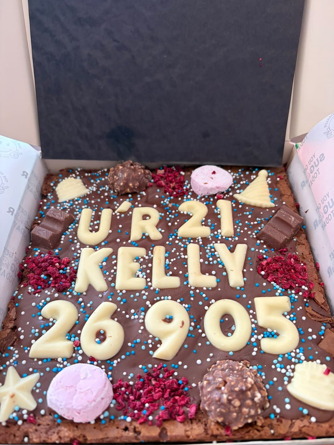 Customer photo review of Custom message birthday brownie