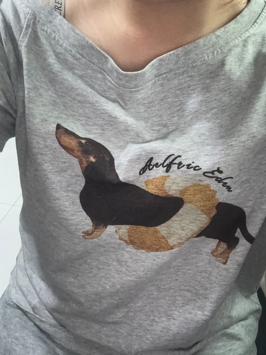 Customer photo review of Aelfric Eden Dachshund Off-The-Shoulder Tee