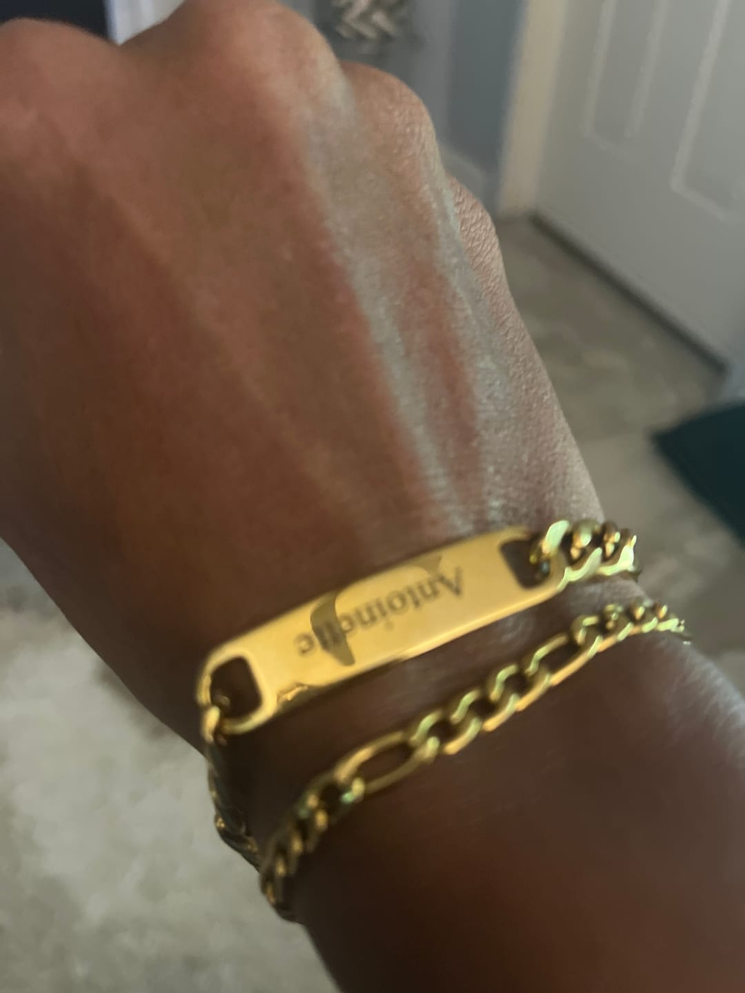 Customer photo review of Engraved Bar Cuban Link Bracelet