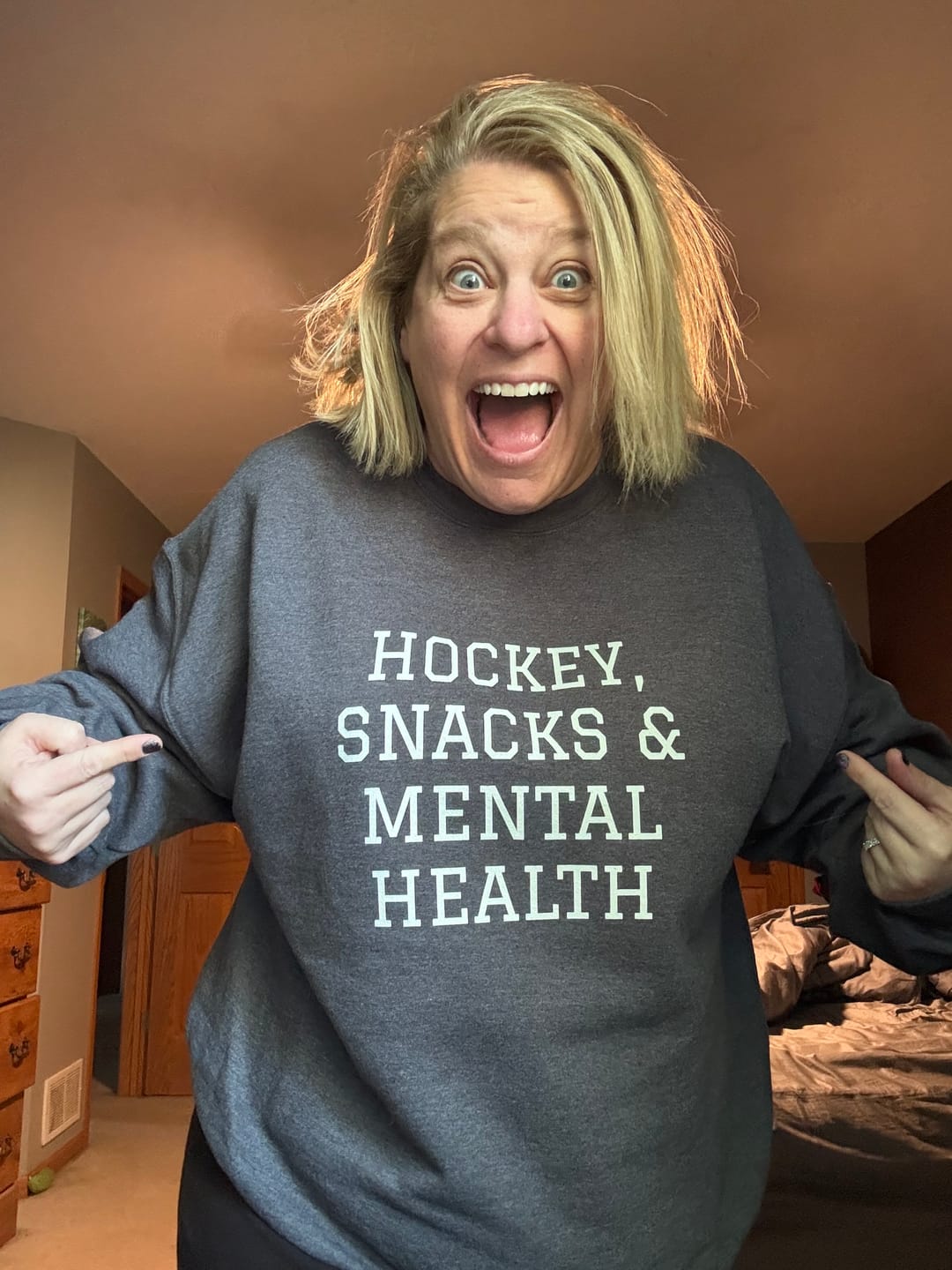 Customer photo review of Hockey, Snacks & Mental Health Sweatshirt