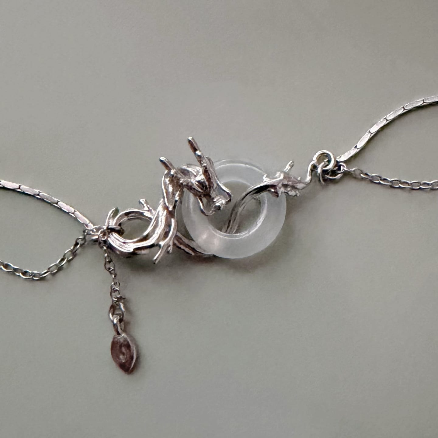 Customer photo review of "Loong" 24k Gold/925 Sterling Silver Abstract Dragon Jade Necklace, Open Collar Choker
