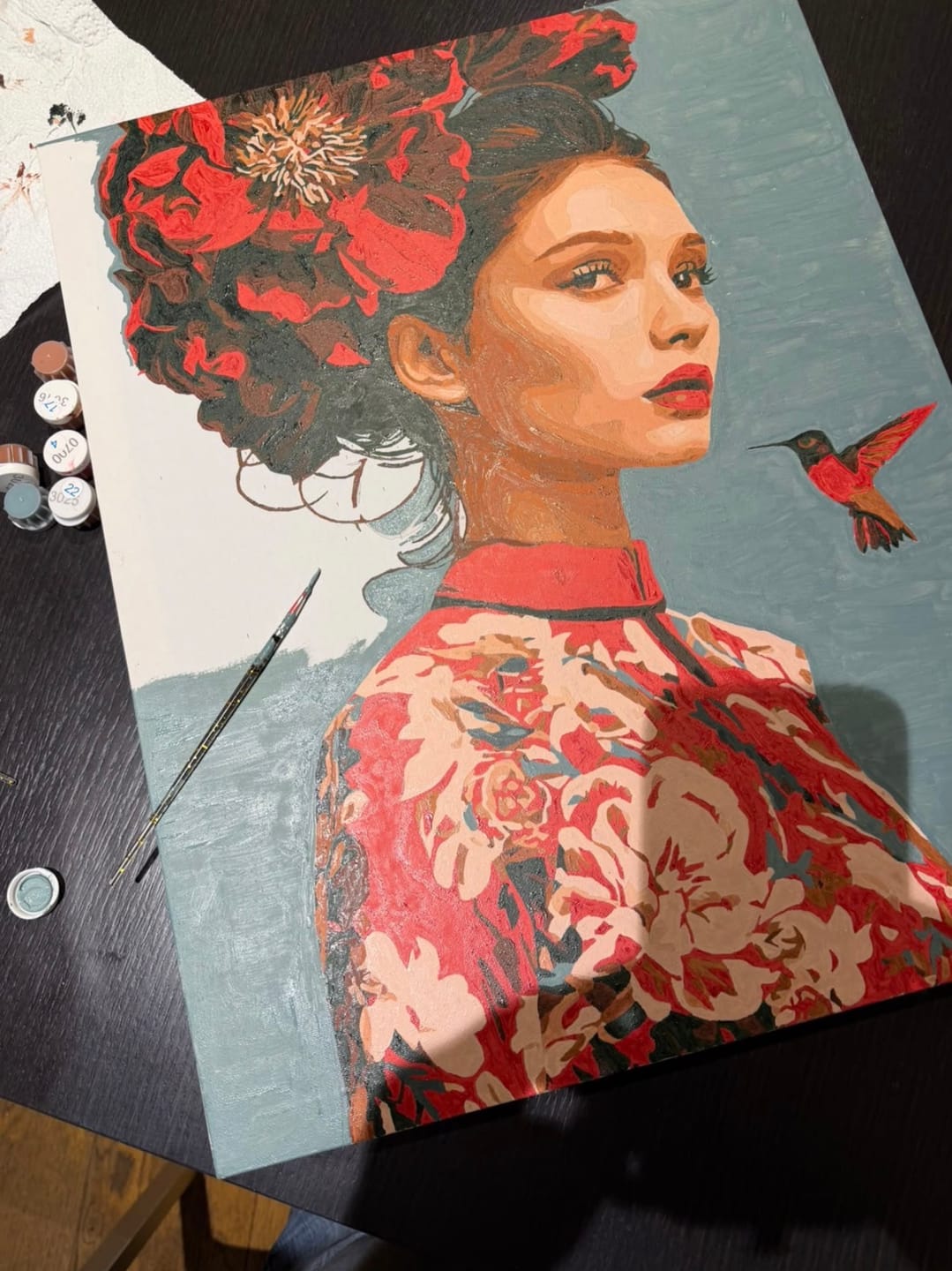 Customer photo review of Scarlet Blossom Muse | Paint by Number