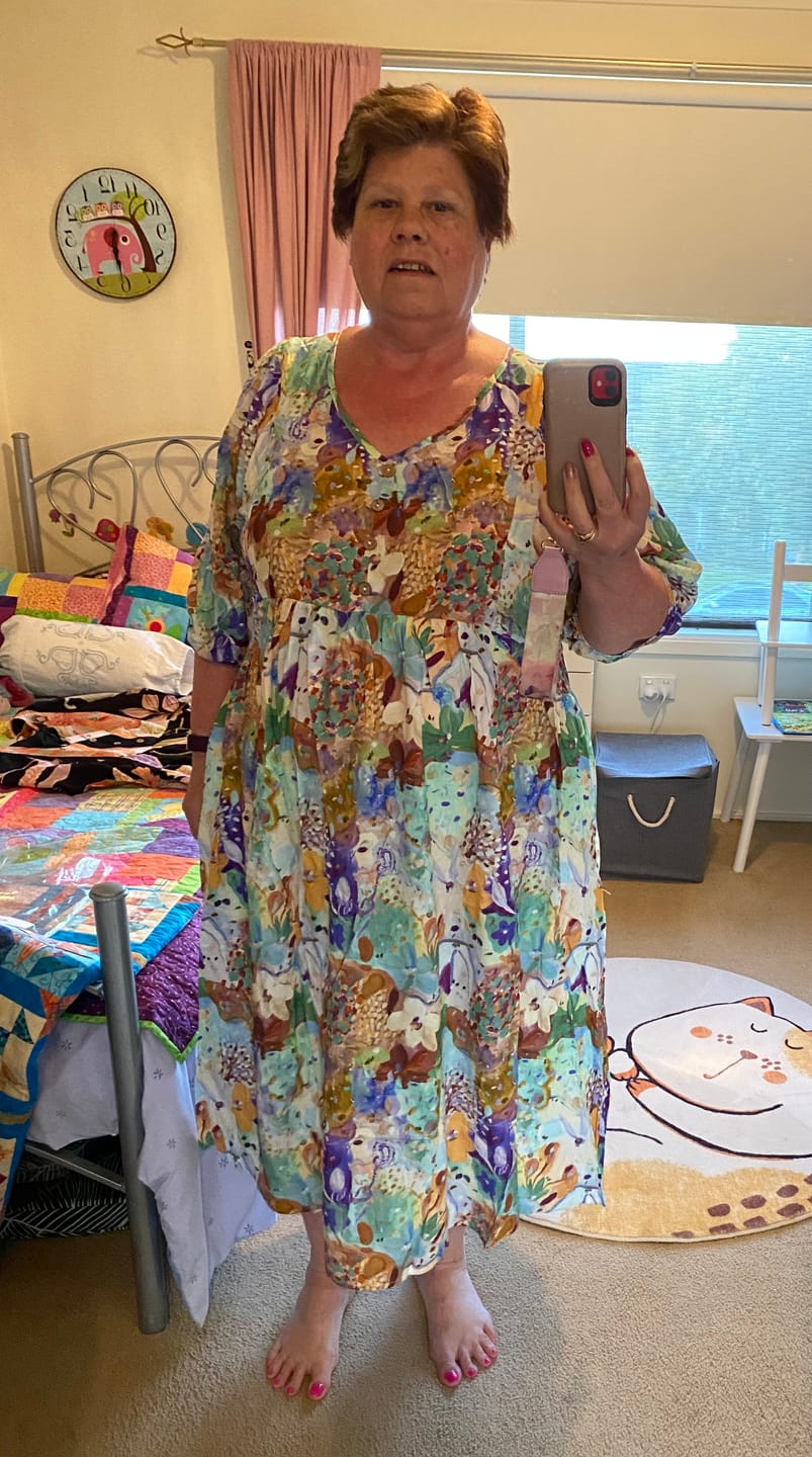 Customer photo review of Zandra Midi Dress in Green Multi