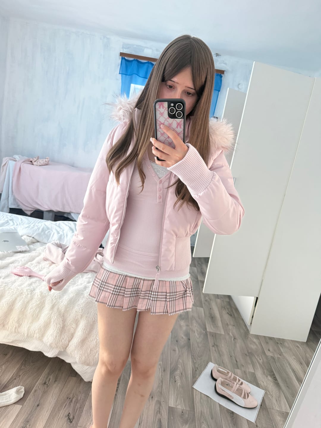 Customer photo review of Girly Plaid Pleated Mini Skirt (Pink)
