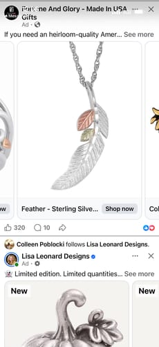 Customer photo review of Feather - Sterling Silver Black Hills Gold Pendant