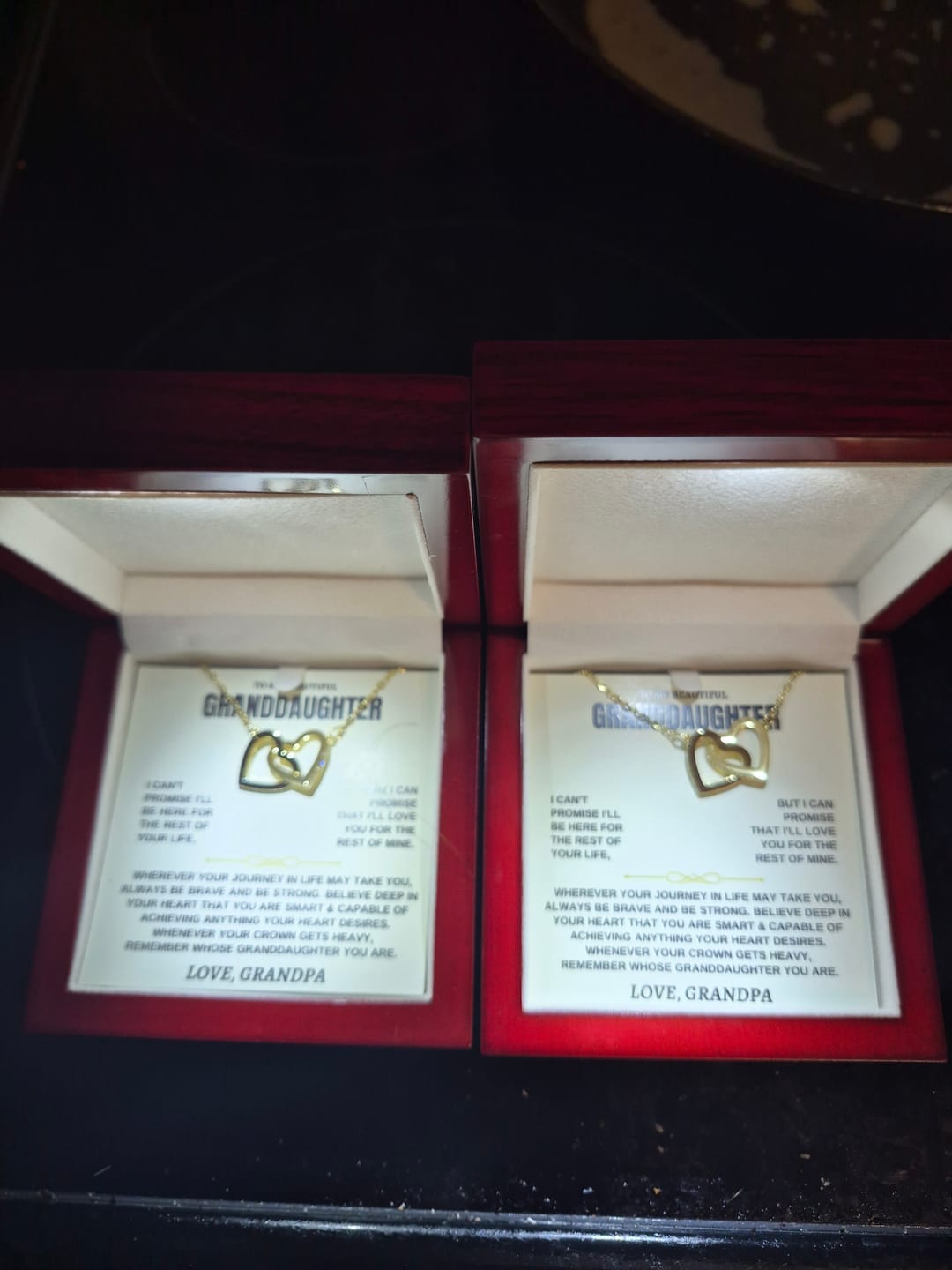 Customer photo review of Granddaughter Necklace from Grandpa - Interlocking Hearts CZ Pendant Gift