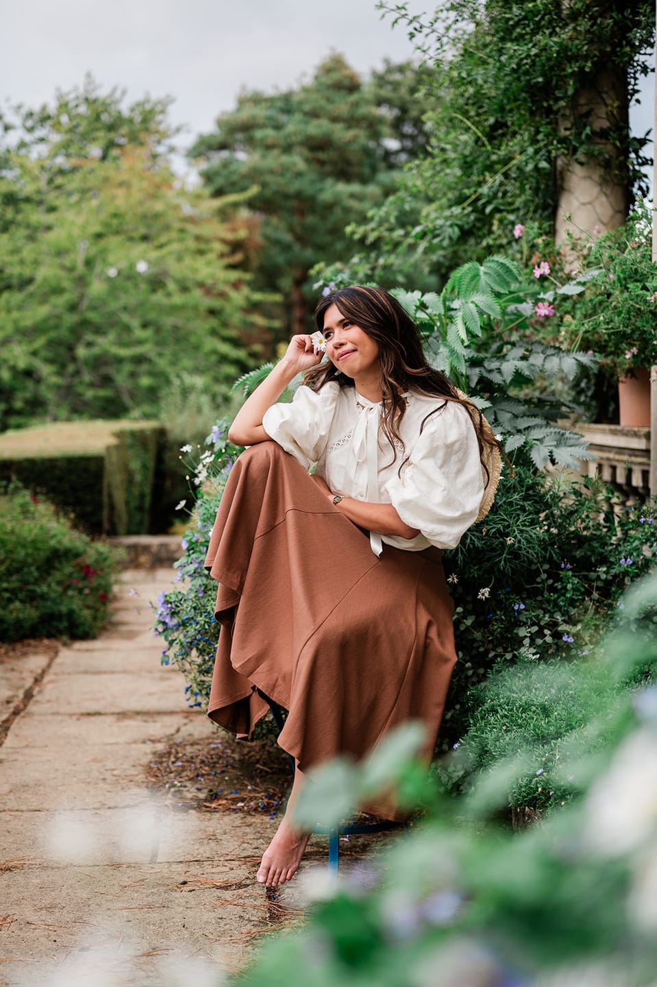 Customer photo review of Brown Wool Midi Skirt – High Waist Flared A-Line Skirt | Vintage Winter Style 5392