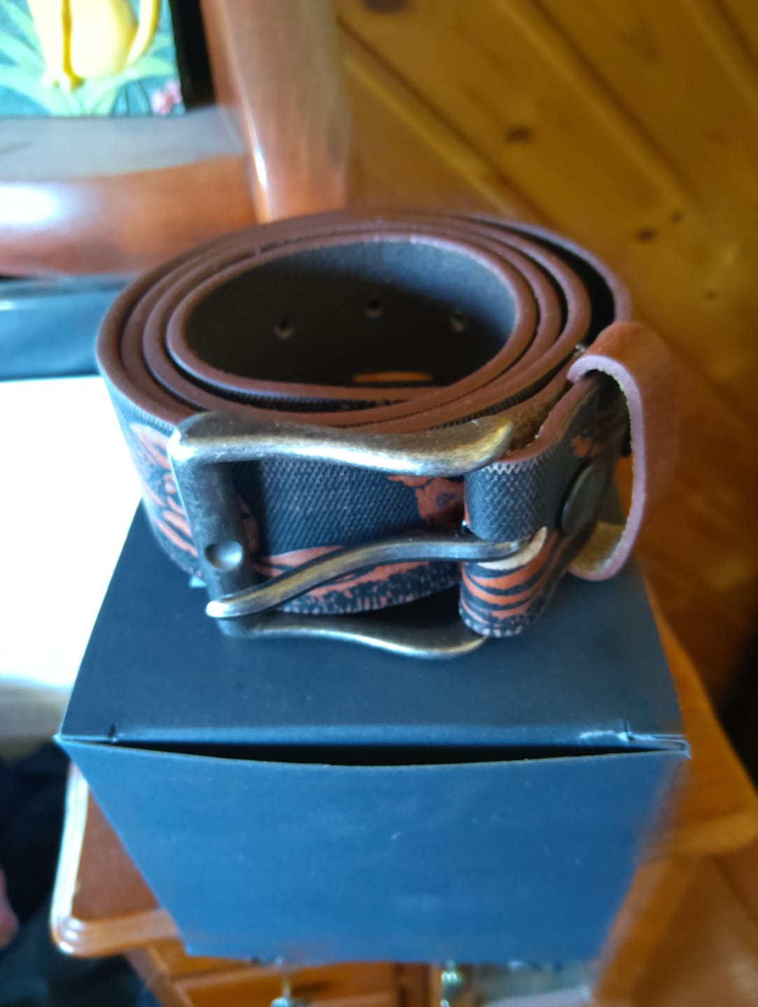 Customer photo review of The Wildlife Belt - Cognac Embossed Full Grain Leather Belt Made in Canada